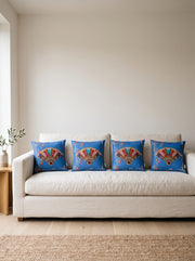 Azure Fächer & Denimblau — 4er-Set Kissenbezüge 40x40 cm, mit Reißverschluss