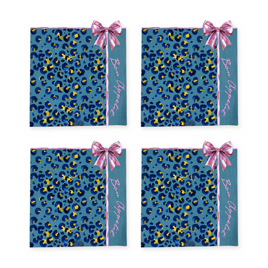 Bella Leopard & Schleife — 4er-Set Platzsets, abwischbar