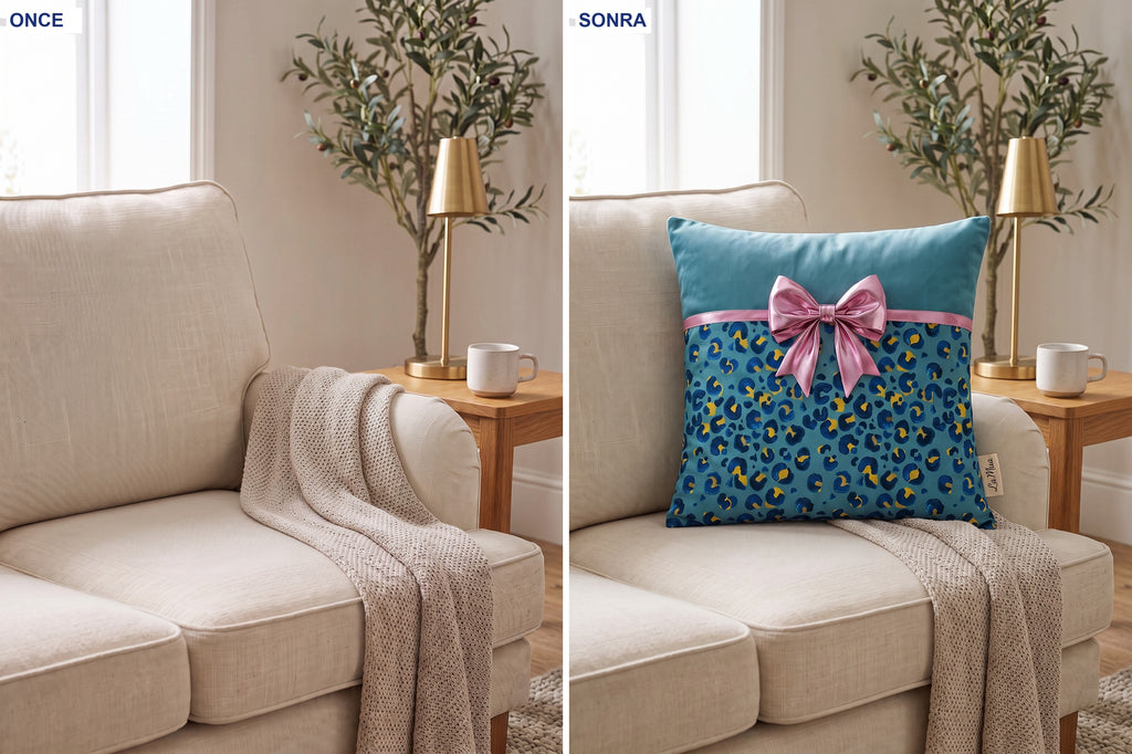 Bella Leopar ve Fiyonk — 2’li Kırlent Kılıfı Seti 40x40 cm, Fermuarlı — kullanım görseli