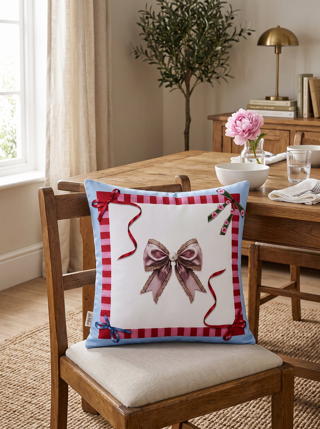Bowie Bow set of 2 cushion covers – in a living room