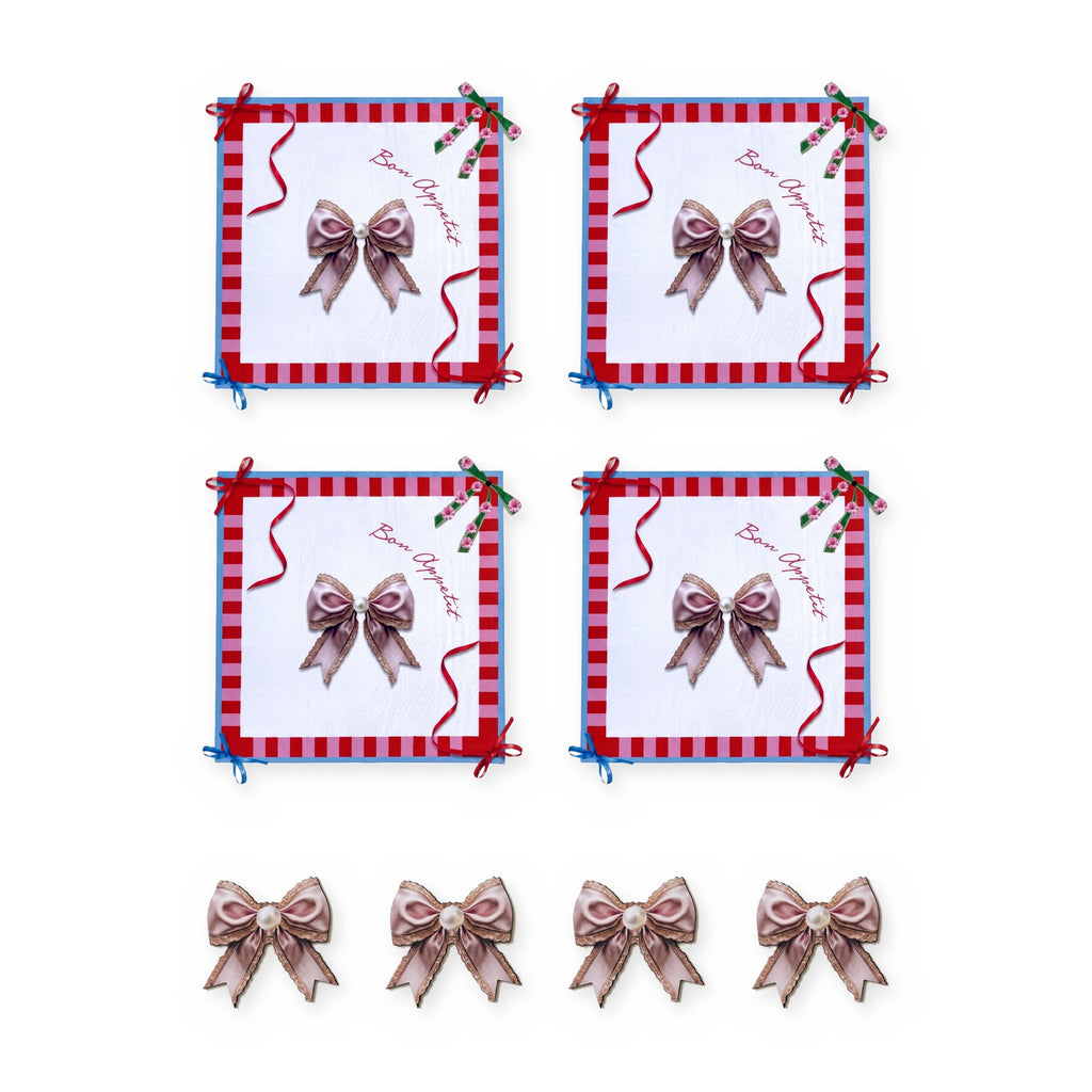 Bowie Schleife Set aus 4 Platzsets + Untersetzern – Set-Inhalt