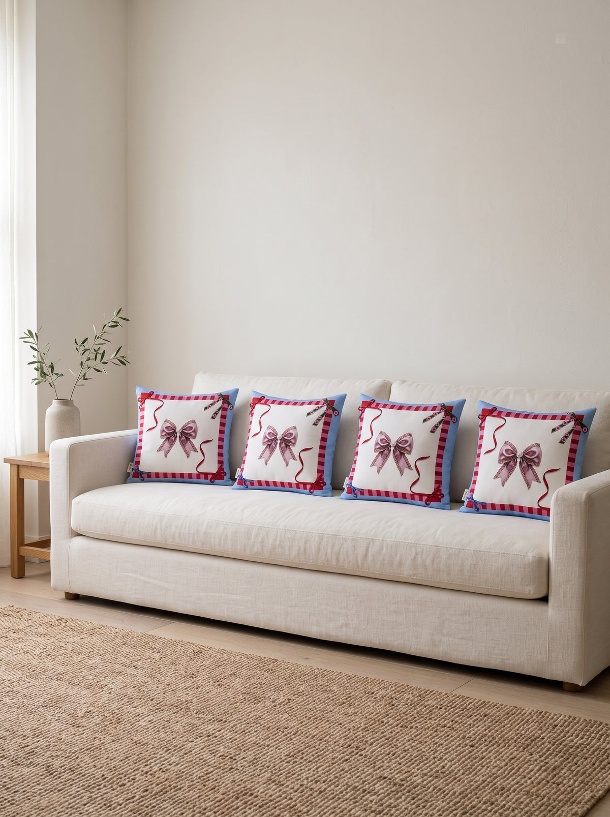 Bowie Bow set of 4 cushion covers – four cushions on a sofa