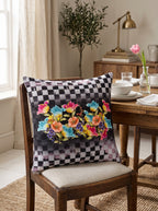 Dama Checkerboard Floral set of 2 cushion covers – in a living room