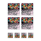 Dama Checkerboard Floral Set of 4 Placemats + Coasters – set contents