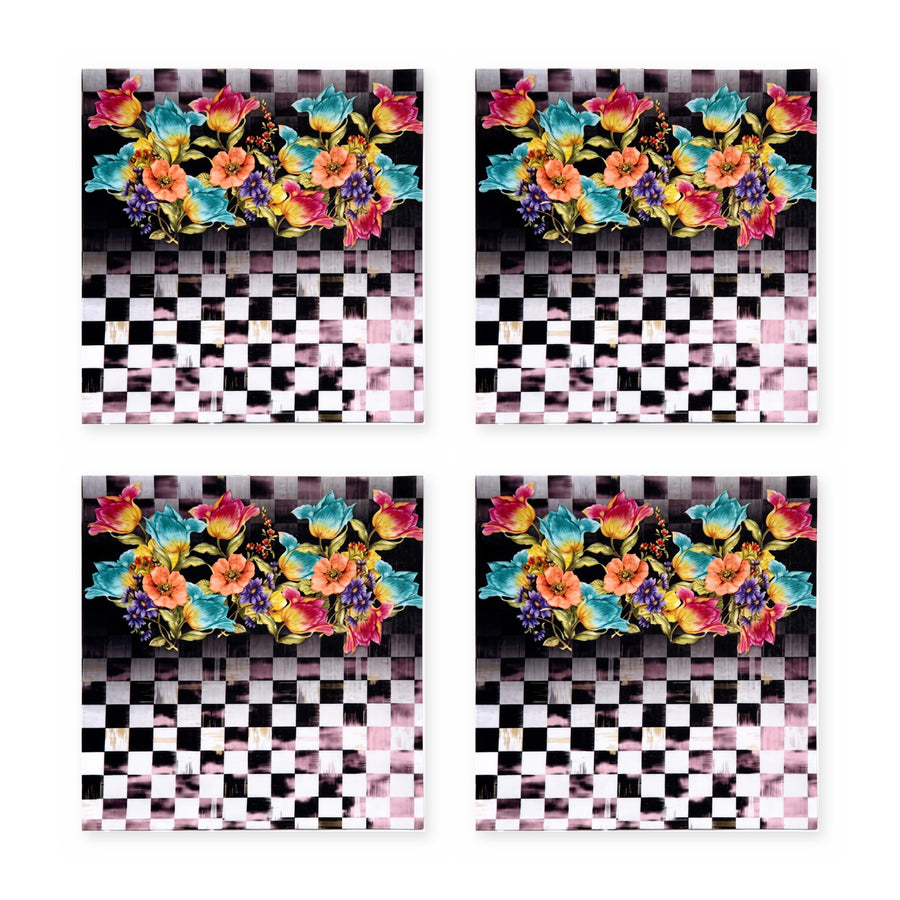 Dama Schachbrett-Blüten — 4er-Set Platzsets, abwischbar, fleckabweisend