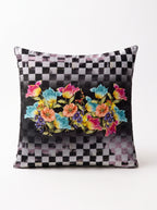 Dama Checkerboard Floral set of 2 cushion covers – on a white background