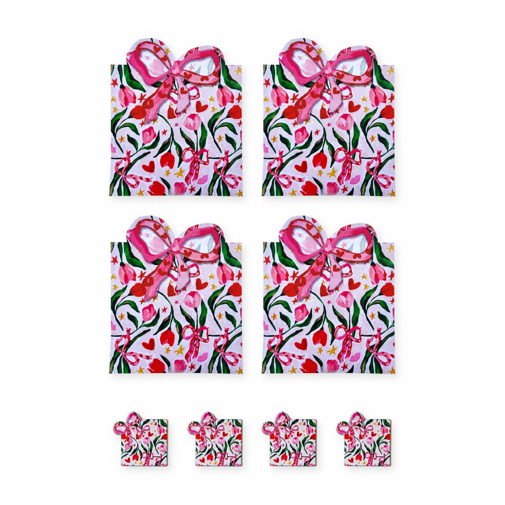 Fiora Schleife & Blüten Set aus 4 Platzsets + Untersetzern – Set-Inhalt