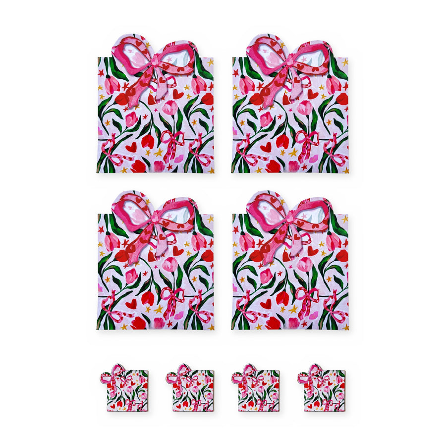 Fiora Schleife & Blüten — Set aus 4 Platzsets + Untersetzern, abwischbar