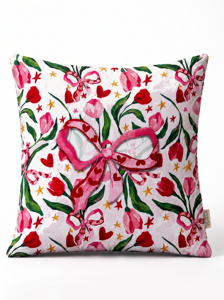Fiora Bow & Floral — Set of 2 Cushion Covers 40x40 cm, Double-Sided