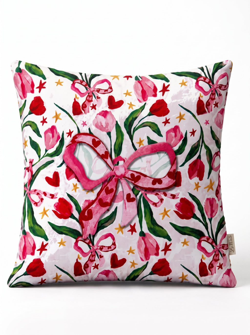 Fiora Bow & Floral set of 4 cushion covers – on a white background