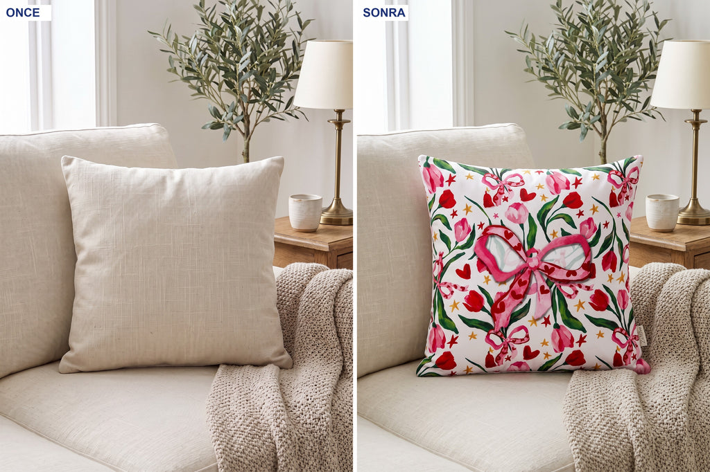 Fiora Fiyonk ve Çiçek — 4’lü Kırlent Kılıfı Seti 40x40 cm, çift taraflı — kullanım görseli