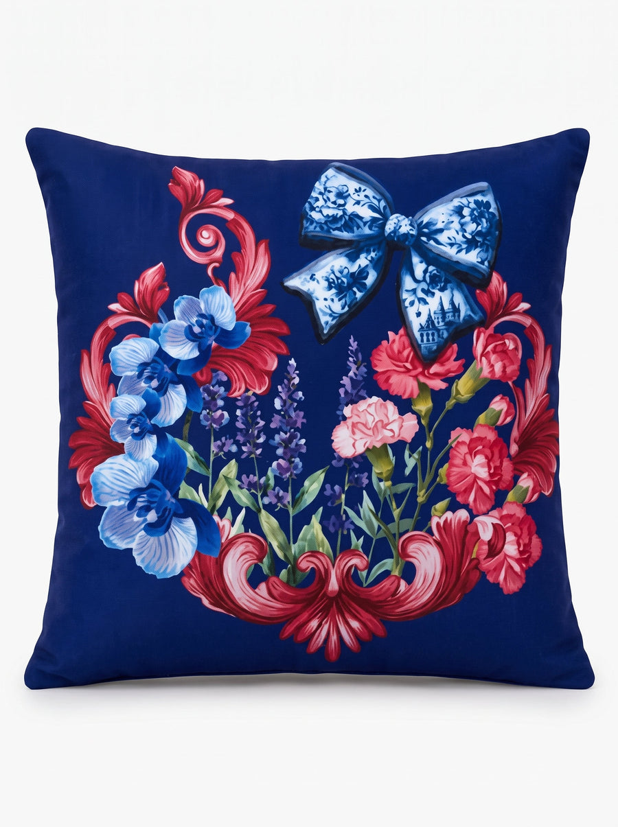 LaMua Schleife & Blüten — 4er-Set Kissenbezüge 40x40 cm, mit Reißverschluss
