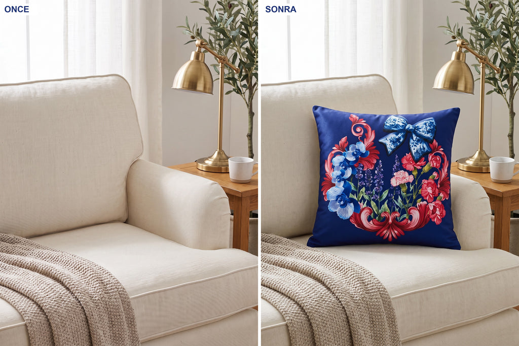 LaMua Fiyonk ve Çiçek — 2’li Kırlent Kılıfı Seti 40x40 cm, Fermuarlı — kullanım görseli