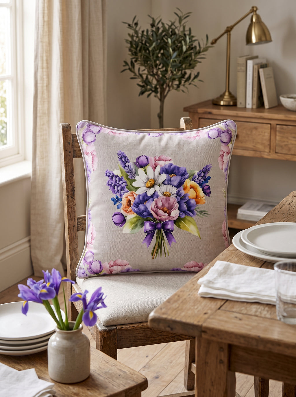 Lavender Blumenstrauß 2er-Set Kissenbezüge – im Wohnzimmer