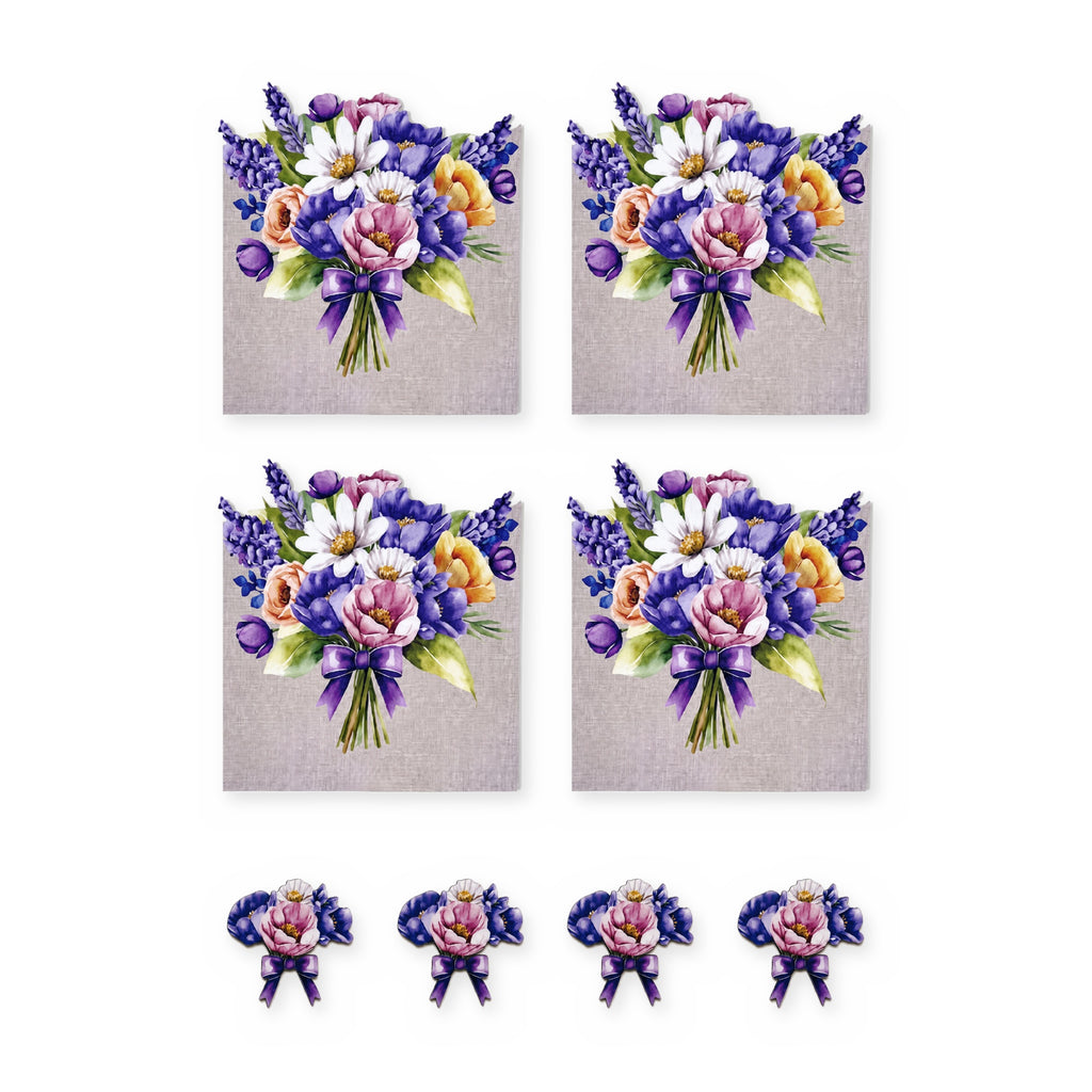 Lavender Blumenstrauß Set aus 4 Platzsets + Untersetzern – Set-Inhalt