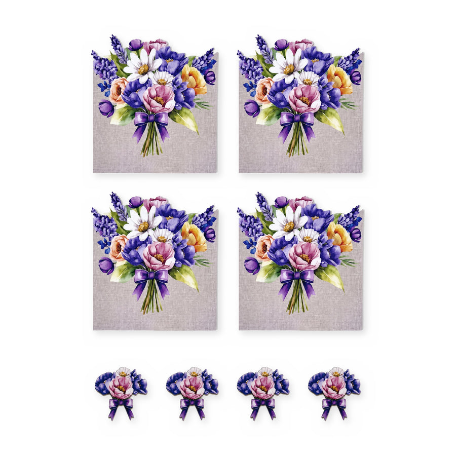Lavender Blumenstrauß — Set aus 4 Platzsets + Untersetzern, abwischbar