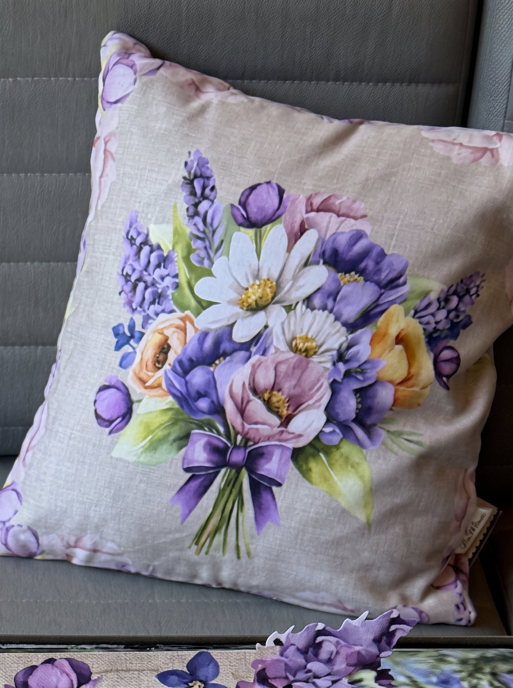 Lavender Blumenstrauß 4er-Set Kissenbezüge – Muster und Textur in Nahaufnahme