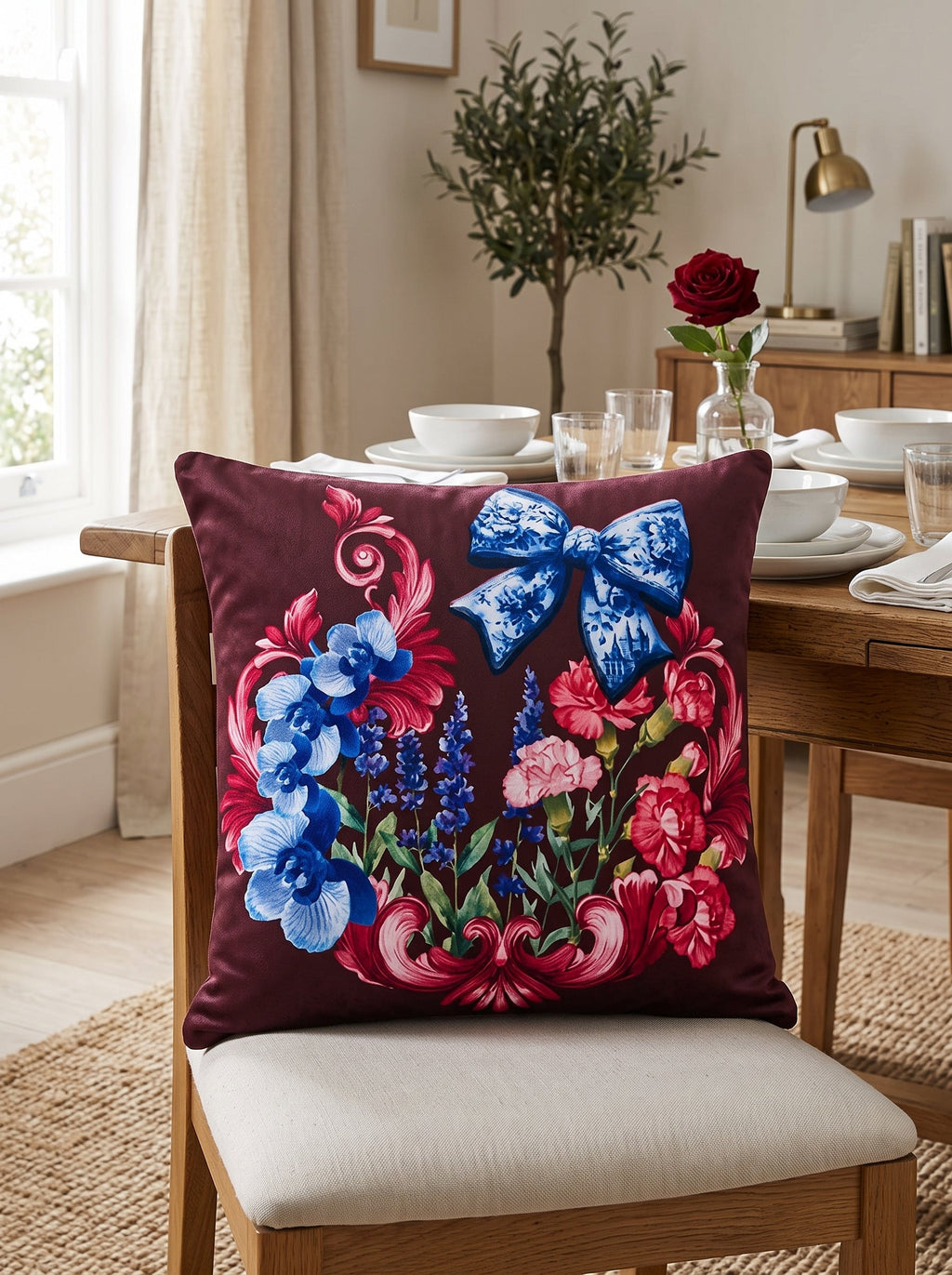 Lavin Schleife & Blüten 4er-Set Kissenbezüge – im Wohnzimmer