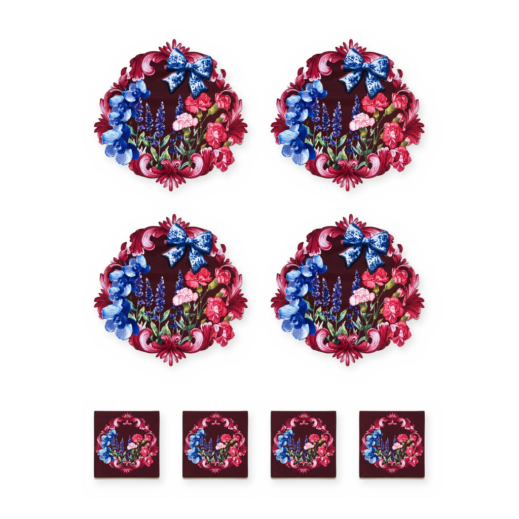 Lavin Schleife & Blüten Set aus 4 Platzsets + Untersetzern – Set-Inhalt