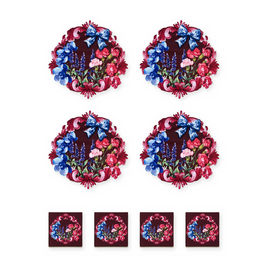 Lavin Schleife & Blüten — Set aus 4 Platzsets + Untersetzern, abwischbar