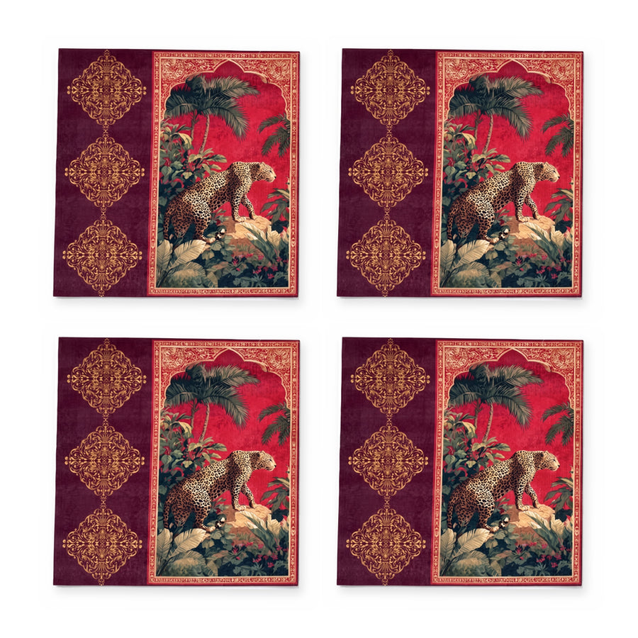 Leo Leopard — Set of 4 Placemats, Wipe-Clean, Stain-Resistant
