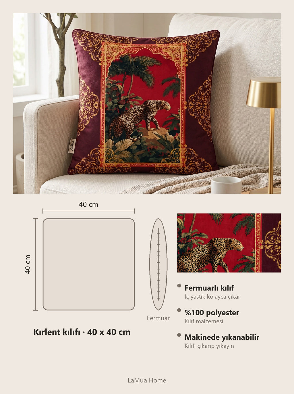 Leo Leopard 2er-Set Kissenbezüge – Maßkarte 40x40 cm
