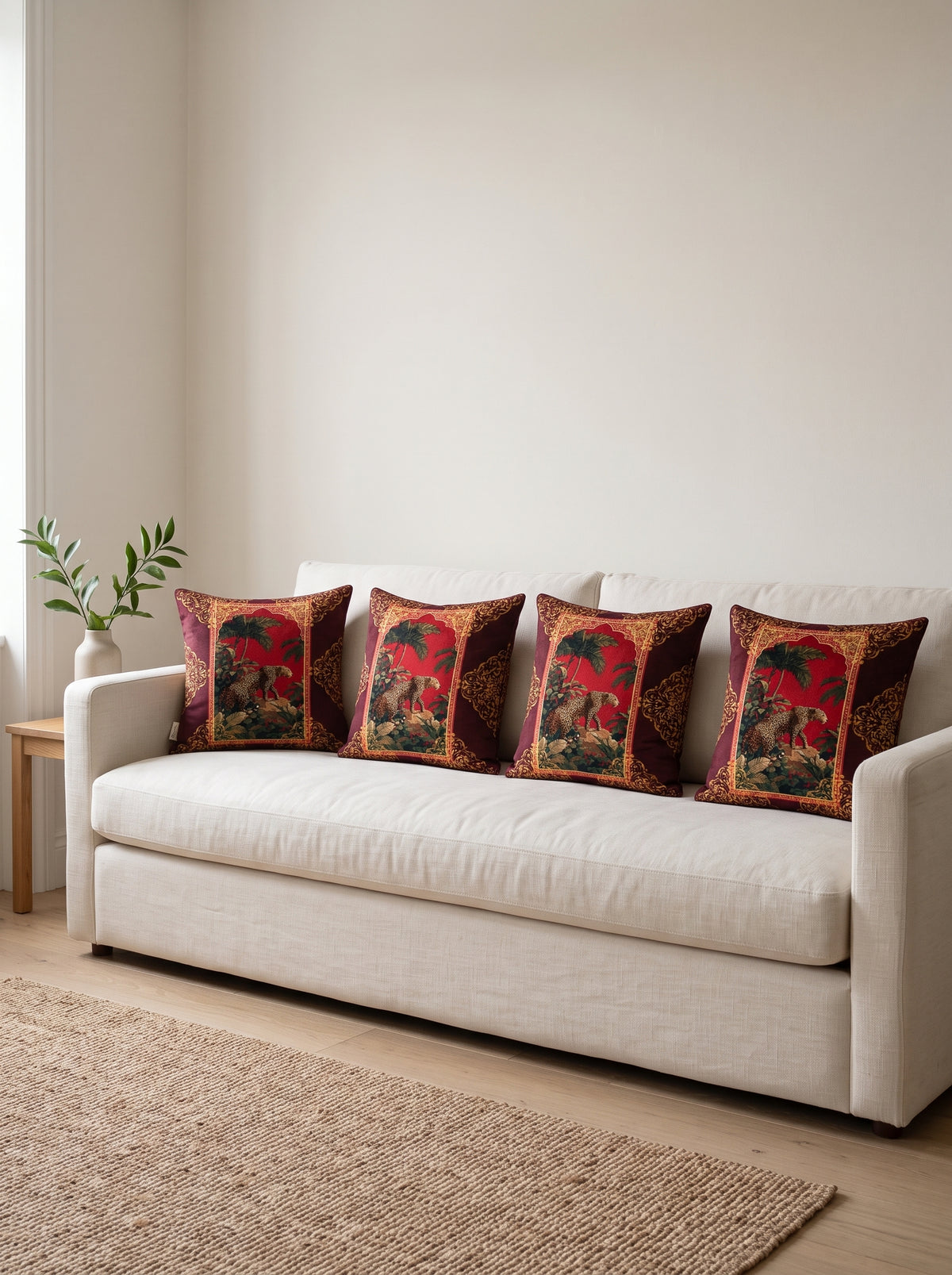 Leo Leopard set of 4 cushion covers – four cushions on a sofa