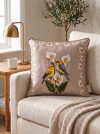 Lily Bird & Floral set of 2 cushion covers – close-up on a sofa