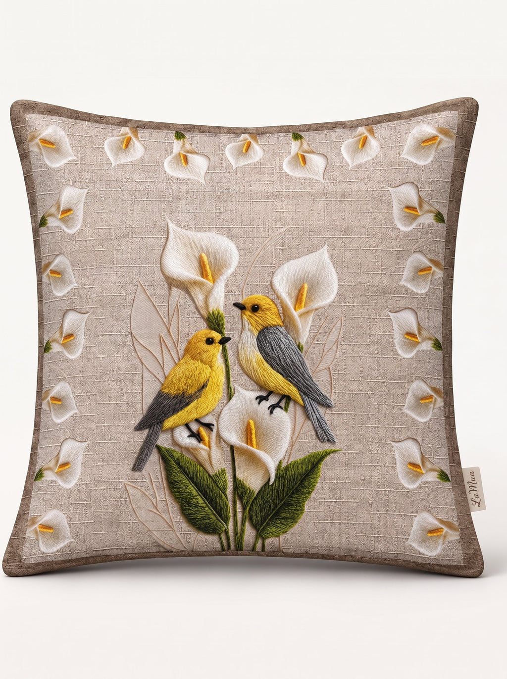 Lily Bird & Floral set of 4 cushion covers – on a white background