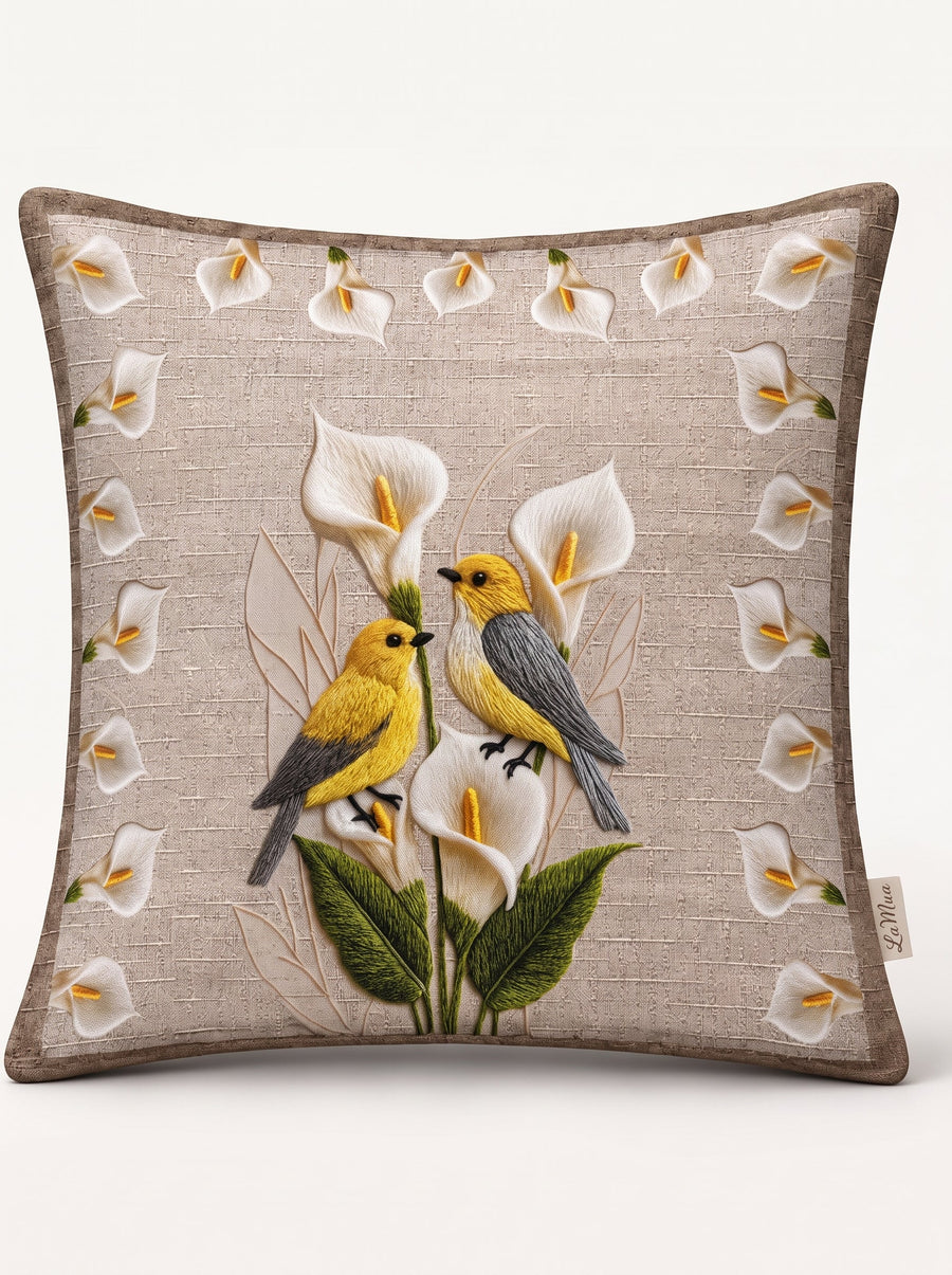 Lily Bird & Floral — Set of 4 Cushion Covers 40x40 cm, Zippered, Stain-Resistant