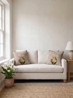 Lily Bird & Floral set of 2 cushion covers – two cushions on a sofa