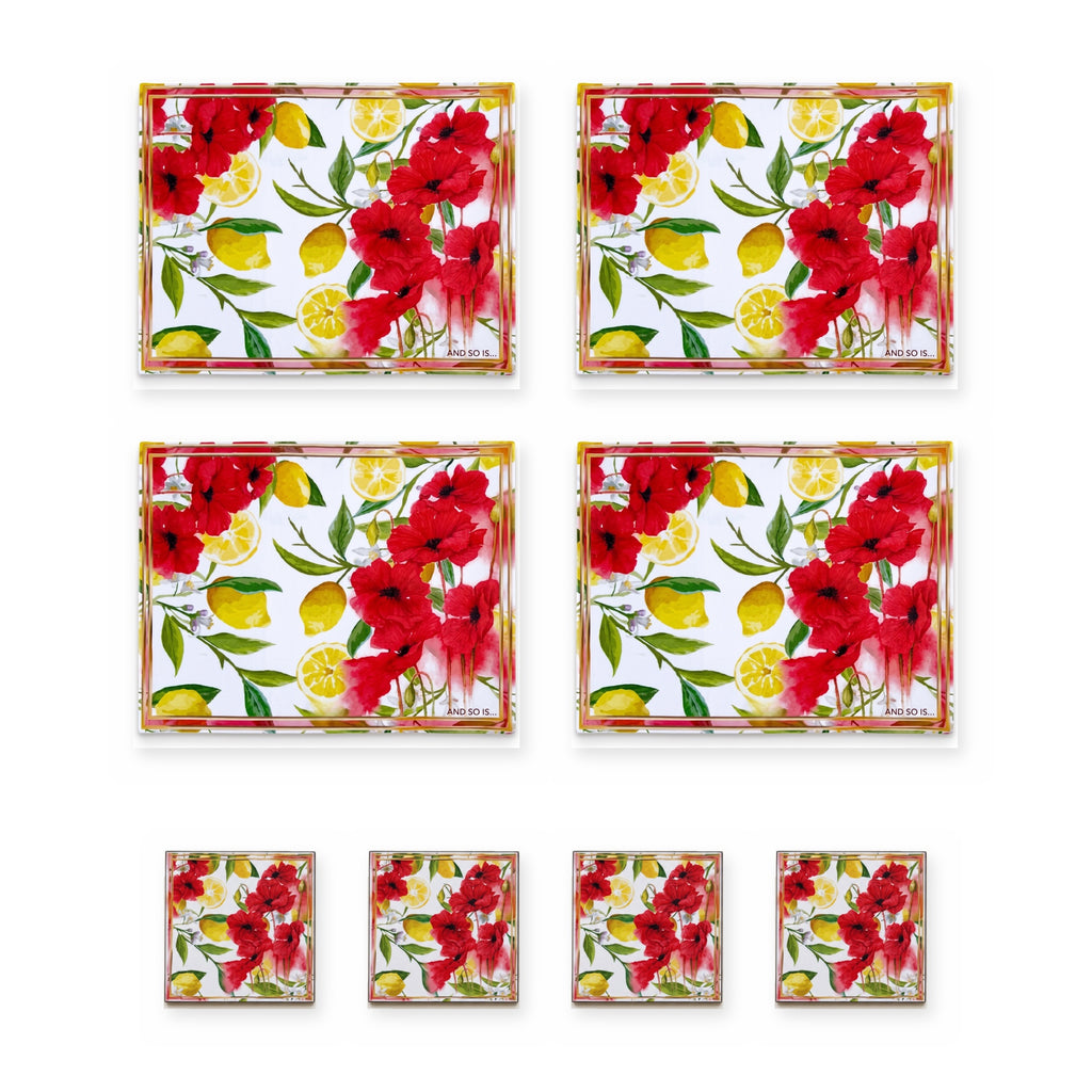 Lima Zitrone & Mohn Set aus 4 Platzsets + Untersetzern – Set-Inhalt