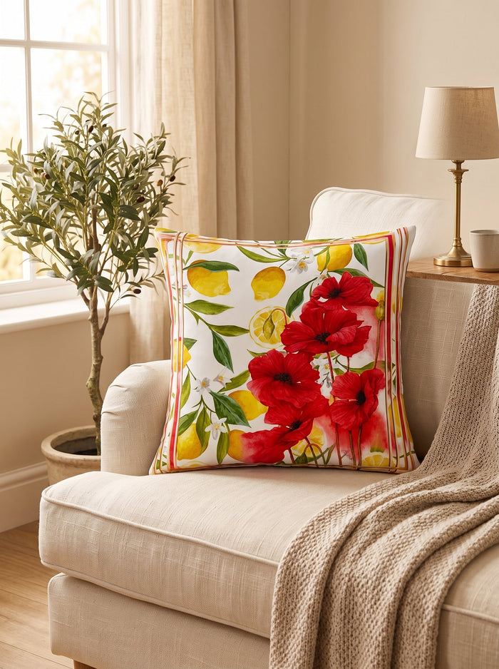 Lima Zitrone & Mohn — 4er-Set Kissenbezüge 40x40 cm, mit Reißverschluss