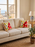 Lima Lemon & Poppy set of 2 cushion covers – two cushions on a sofa