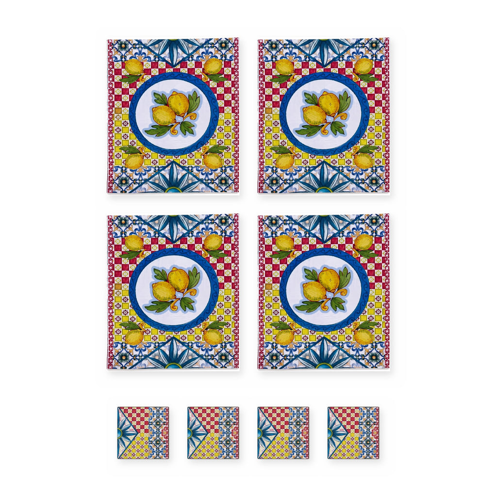Limoncello Zitrone Set aus 4 Platzsets + Untersetzern – Set-Inhalt