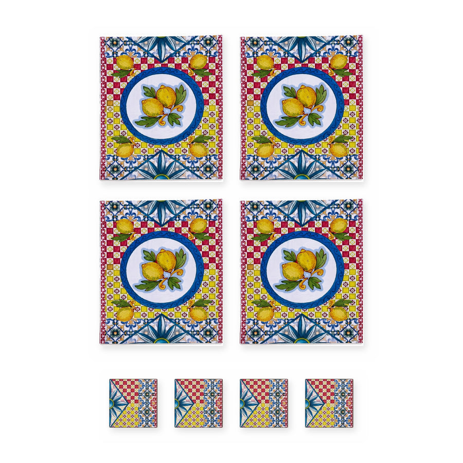 Limoncello Zitrone — Set aus 4 Platzsets + Untersetzern, abwischbar
