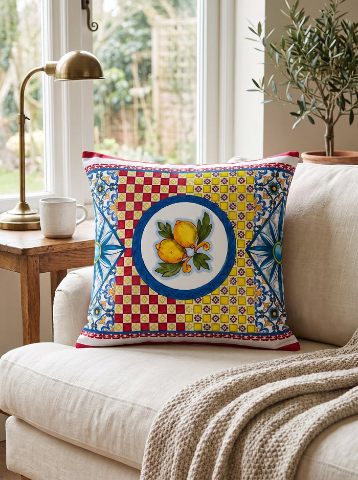 Limoncello Lemon — Set of 4 Cushion Covers 40x40 cm, Zippered, Stain-Resistant