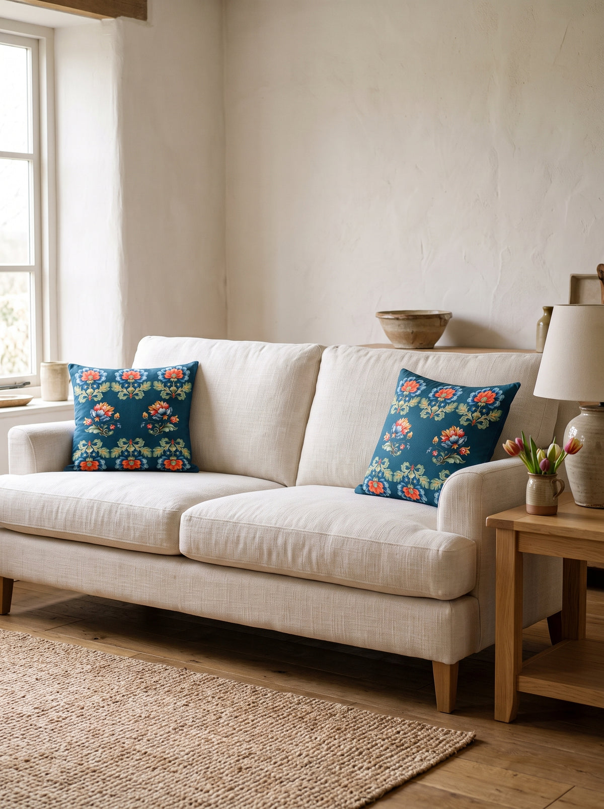 Loya Floral set of 2 cushion covers – two cushions on a sofa