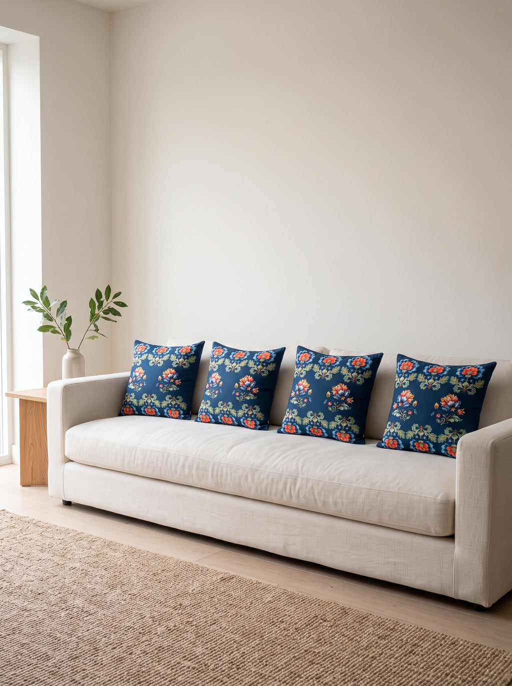 Loya Floral set of 4 cushion covers – four cushions on a sofa