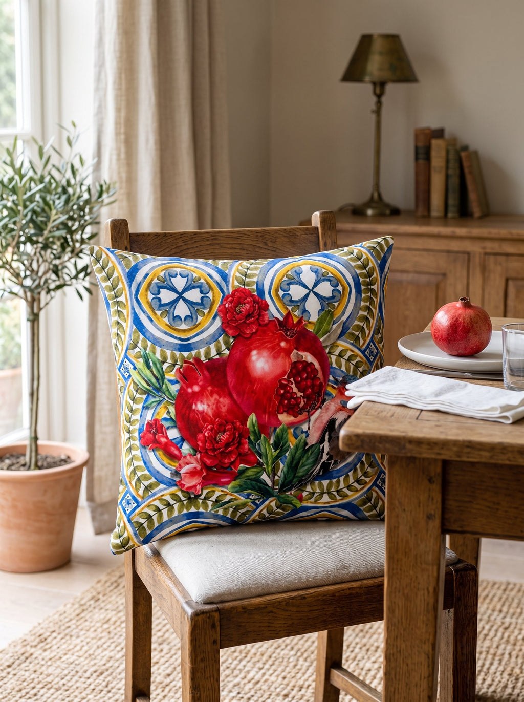 Marakes Pomegranate set of 4 cushion covers – in a living room