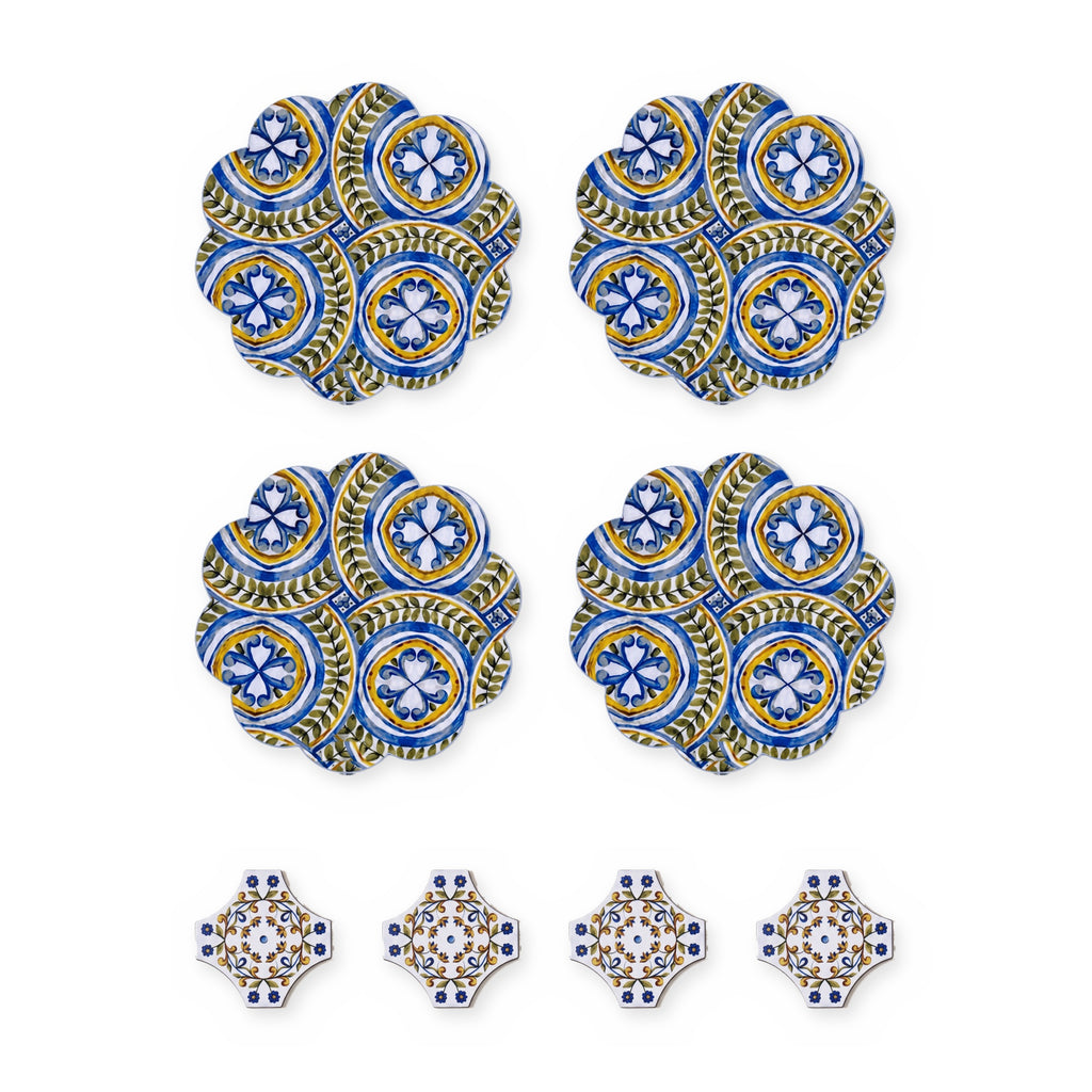 Marakes Marokkanische Fliese Set aus 4 Platzsets + Untersetzern – Set-Inhalt
