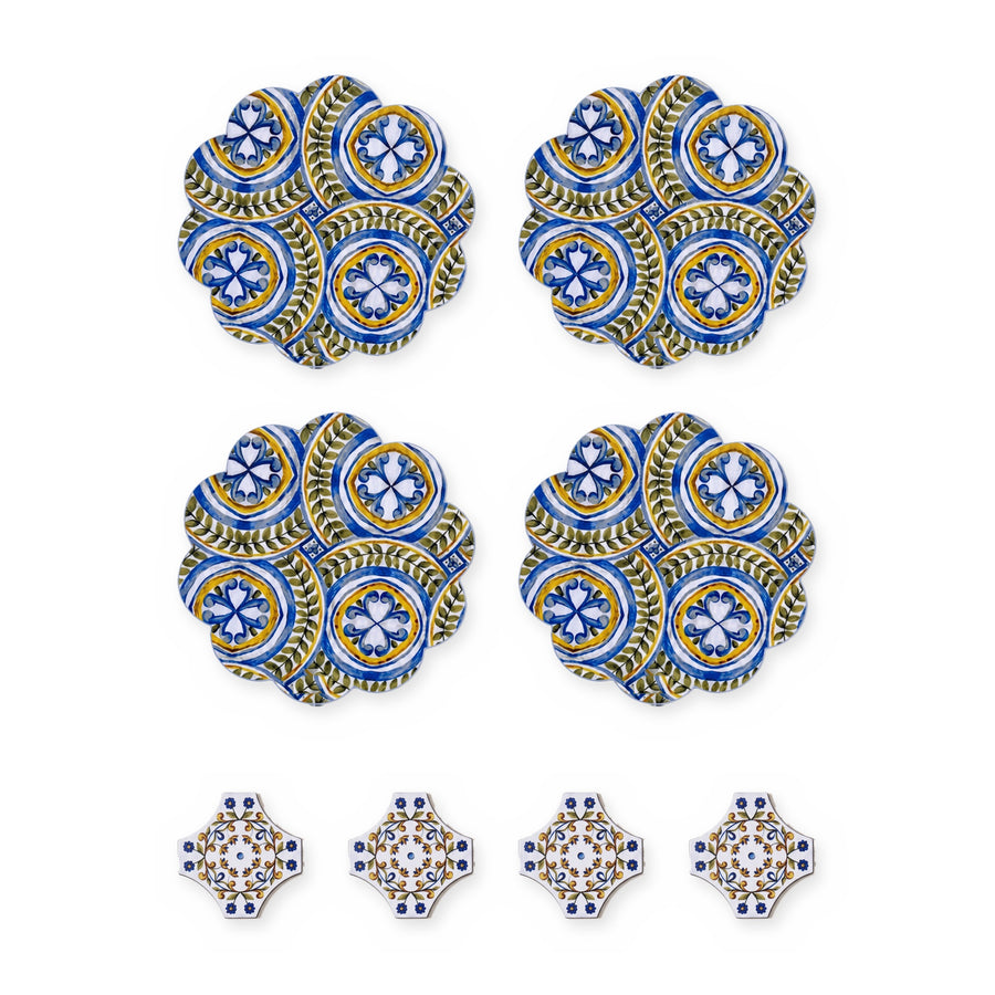 Marakes Marokkanische Fliese — Set aus 4 Platzsets + Untersetzern, abwischbar