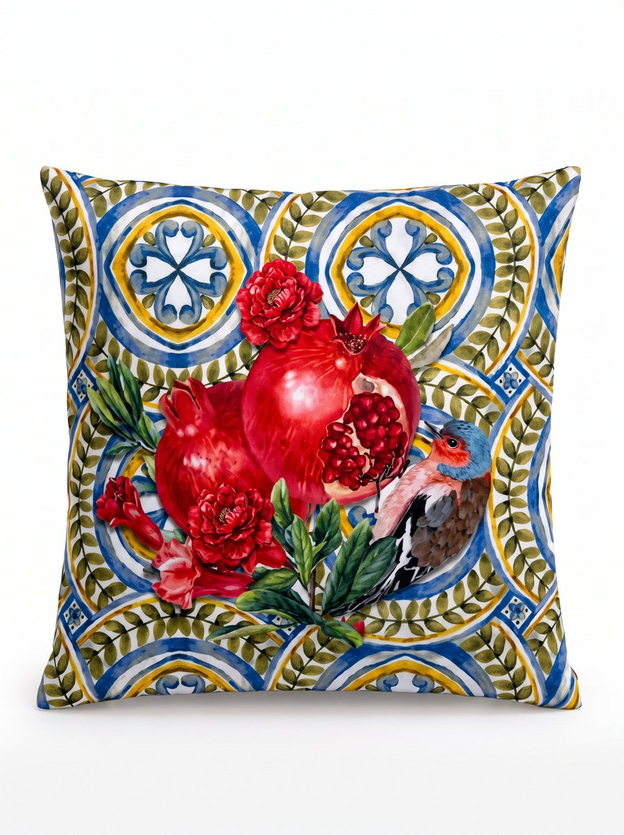 Marakes Pomegranate — Set of 4 Cushion Covers 40x40 cm, Zippered, Stain-Resistant