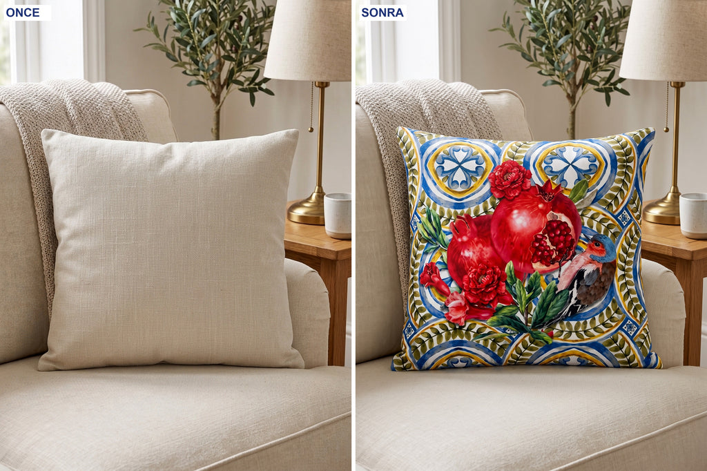 Marakes Nar — 2’li Kırlent Kılıfı Seti 40x40 cm, Fermuarlı, Leke Tutmaz — kullanım görseli