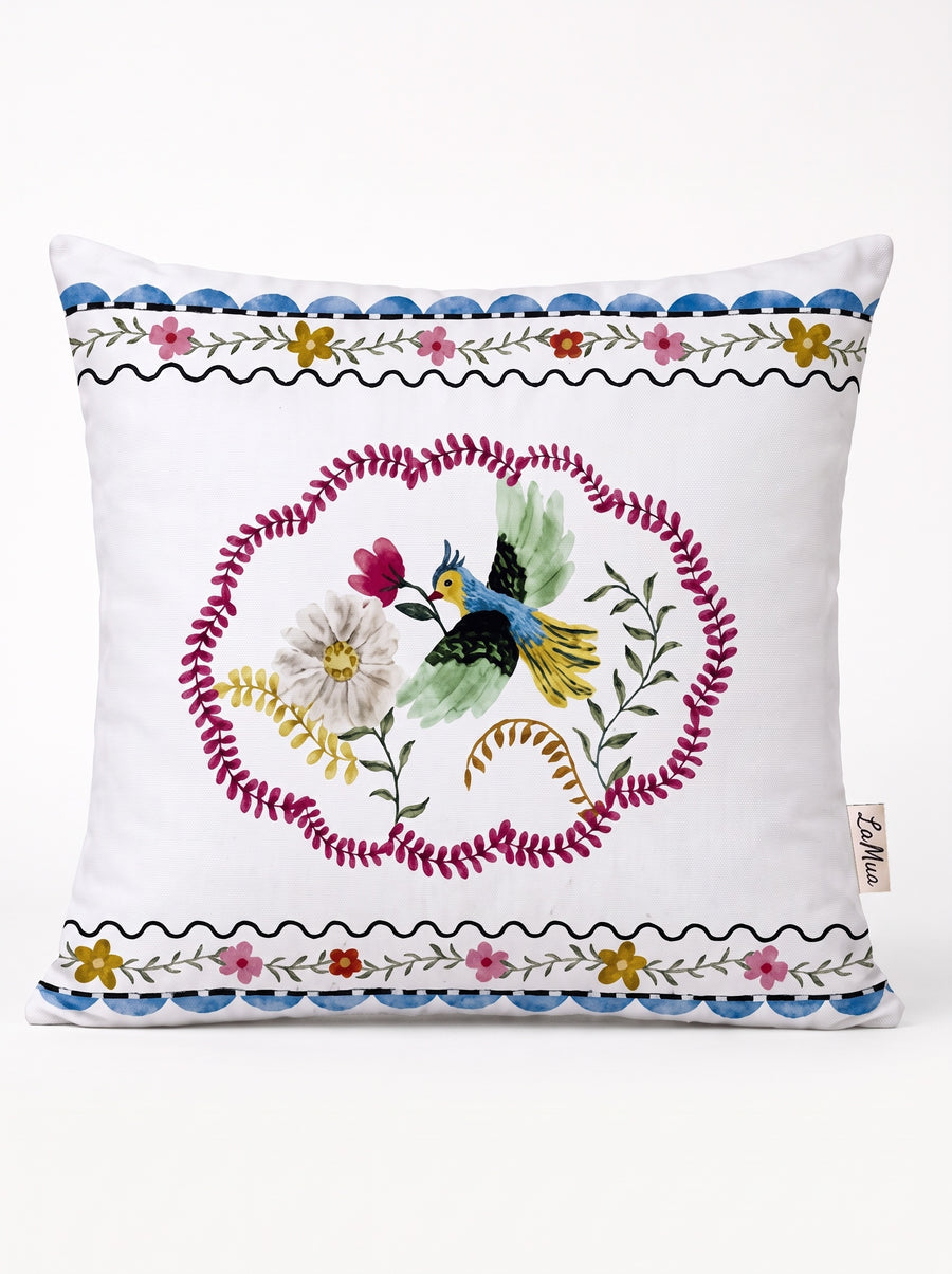 Mila Bird & Floral — Set of 4 Cushion Covers 40x40 cm, Zippered, Stain-Resistant