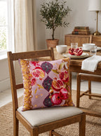 Mona Pomegranate & Gold Border set of 2 cushion covers – in a living room
