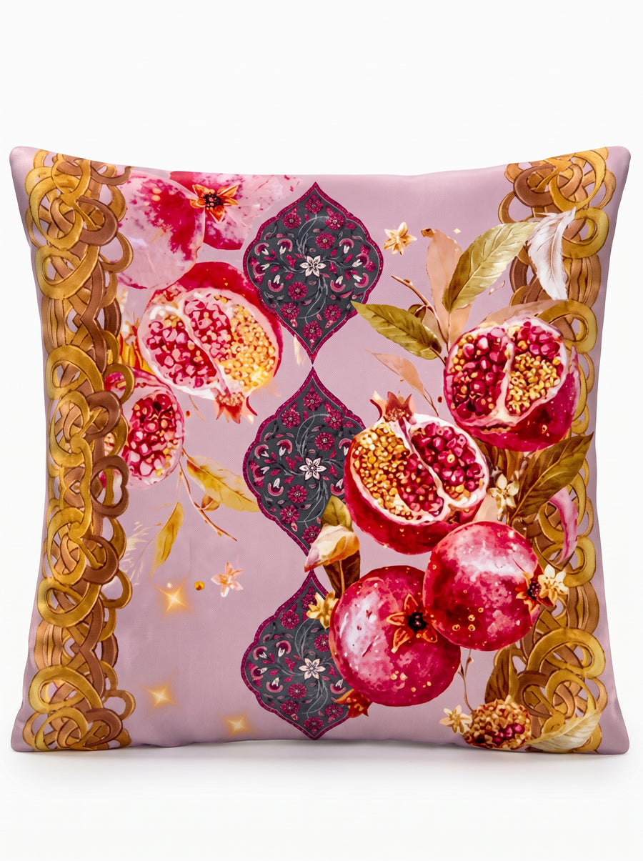 Mona Pomegranate & Gold Border — Set of 2 Cushion Covers 40x40 cm, Zippered