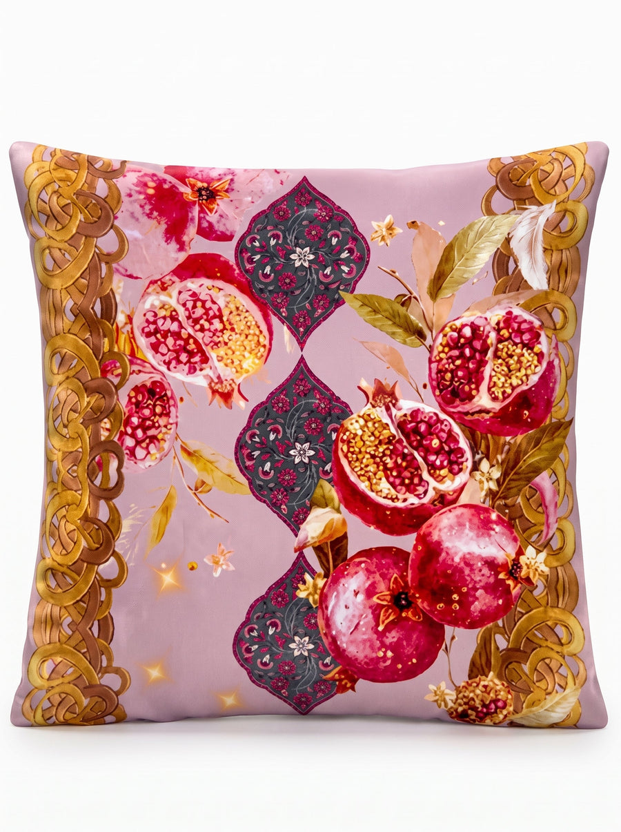 Mona Pomegranate & Gold Border — Set of 4 Cushion Covers 40x40 cm, Zippered
