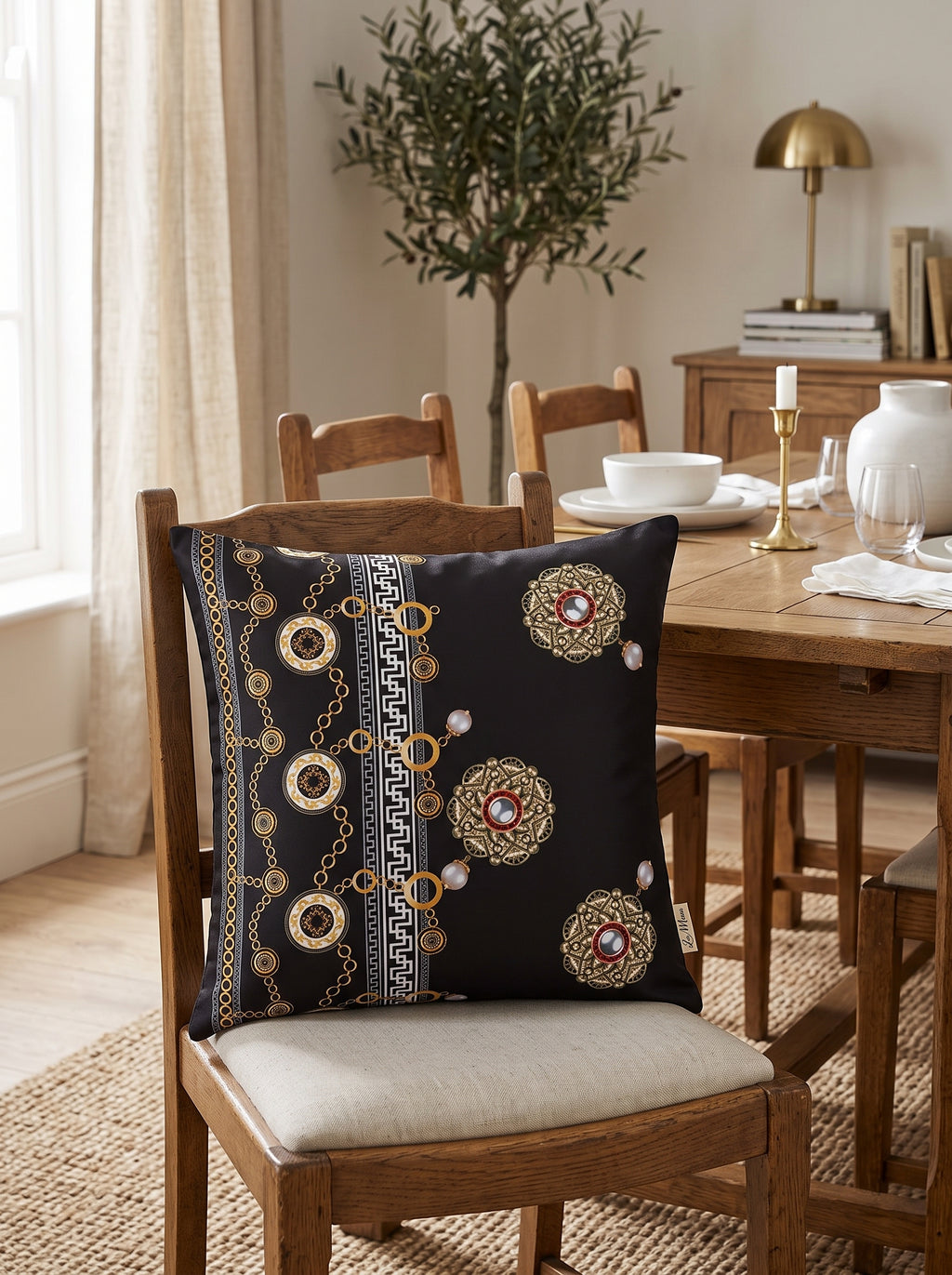 Noir Black & Gold set of 2 cushion covers – in a living room