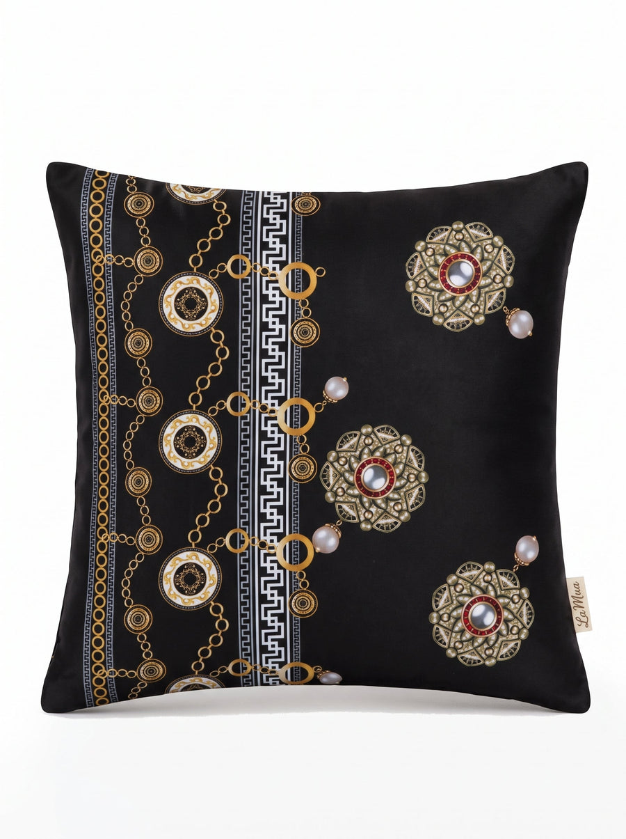 Noir Black & Gold — Set of 4 Cushion Covers 40x40 cm, Zippered, Stain-Resistant